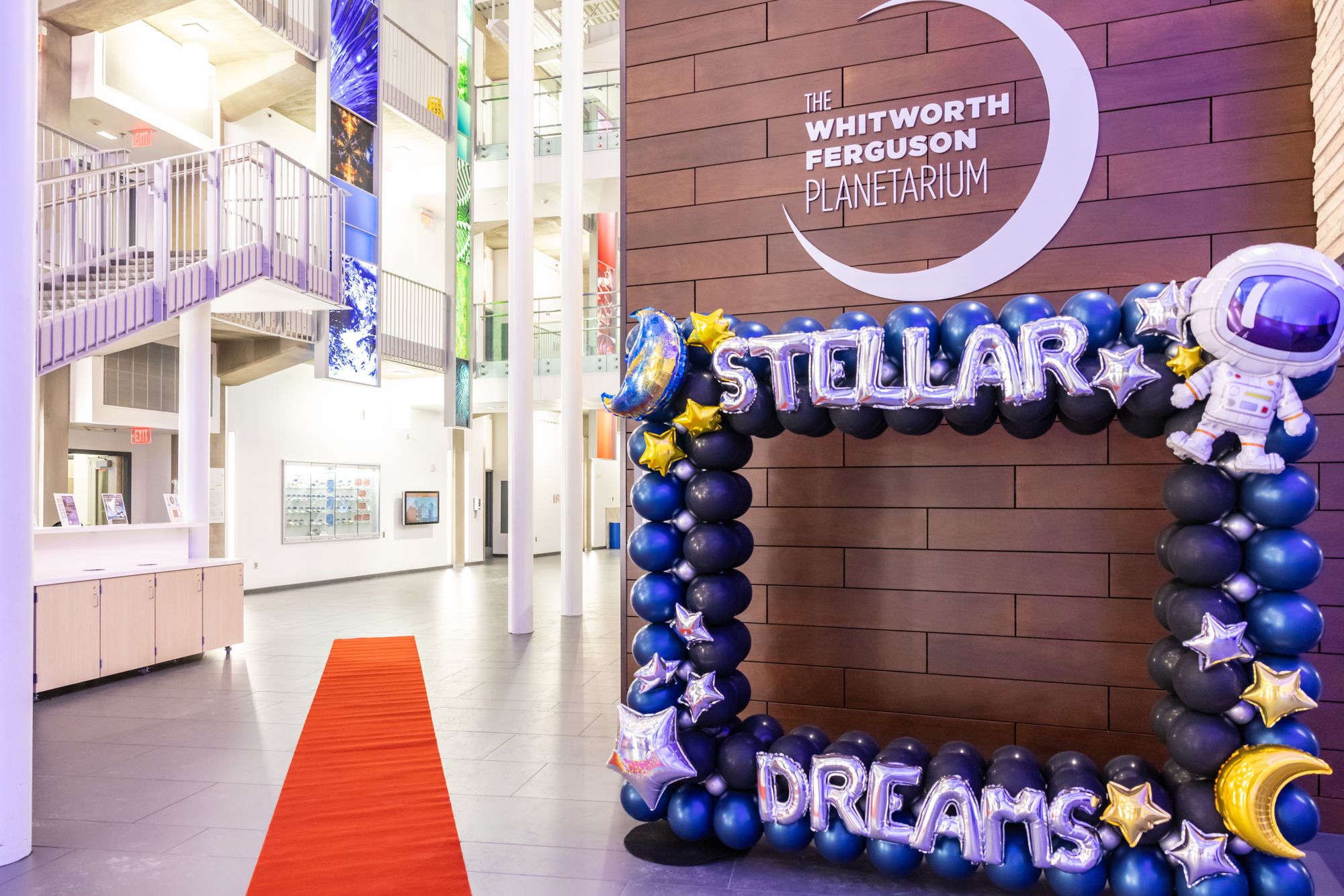 The Stellar Dreams balloon arch at the Whitworth Ferguson Planetarium